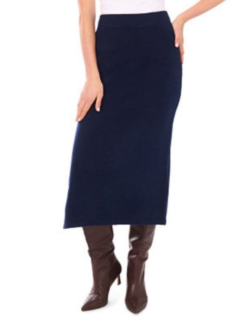 $79 1.STATE Women's Side Slit Pencil Midi Sweater Skirt Classic Navy Size L